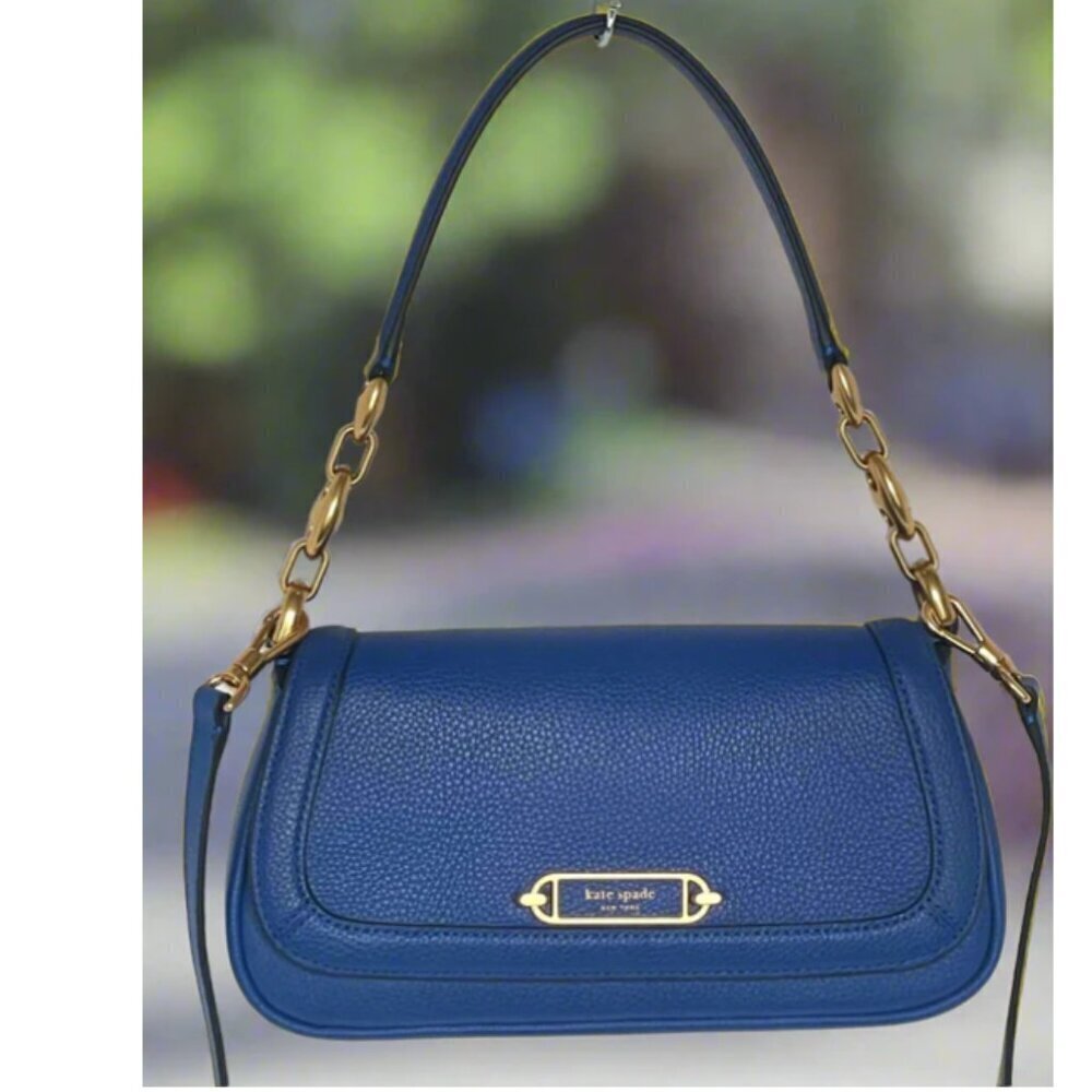 Kate Spade Gramercy Small Flap Shoulder Bag Blueberry Leather Crossbody Chain